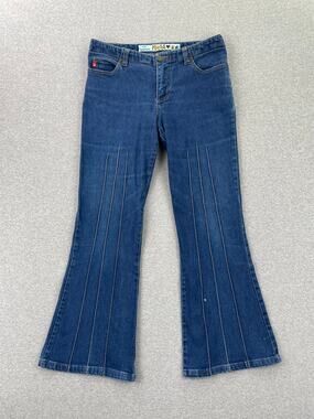 Vintage Y2K 00s Mudd Low Rise Flare Jeans Size 9 Medium Wash Blue Pintuck Stitch